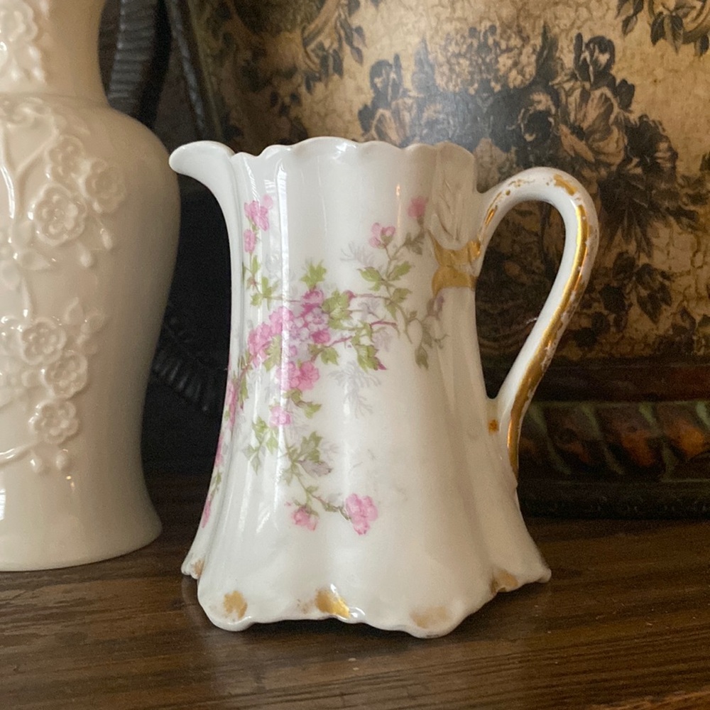 Antique LIMOGES HAVILAND FRANCE Creamer vase Dainty PINK BLUE FLOWERS